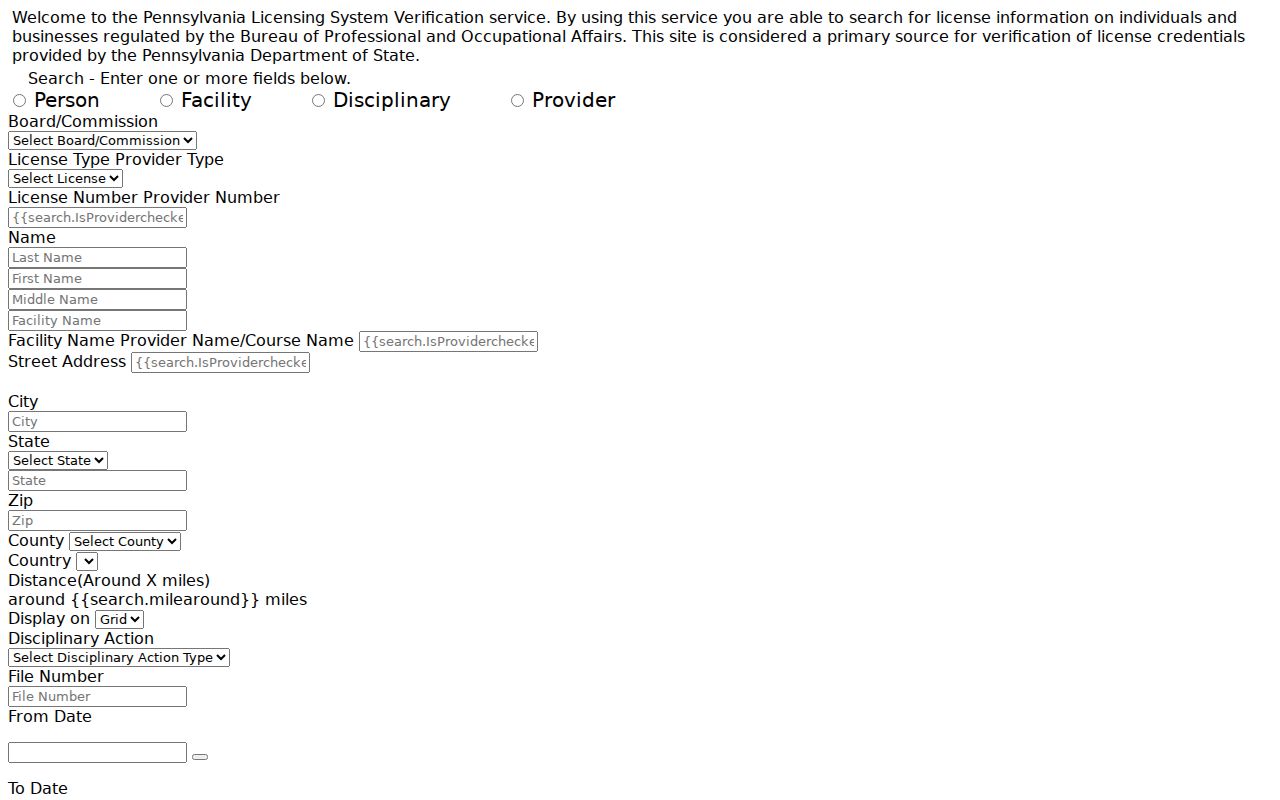 Middletown Township resident lookup Pennsylvania professional license search