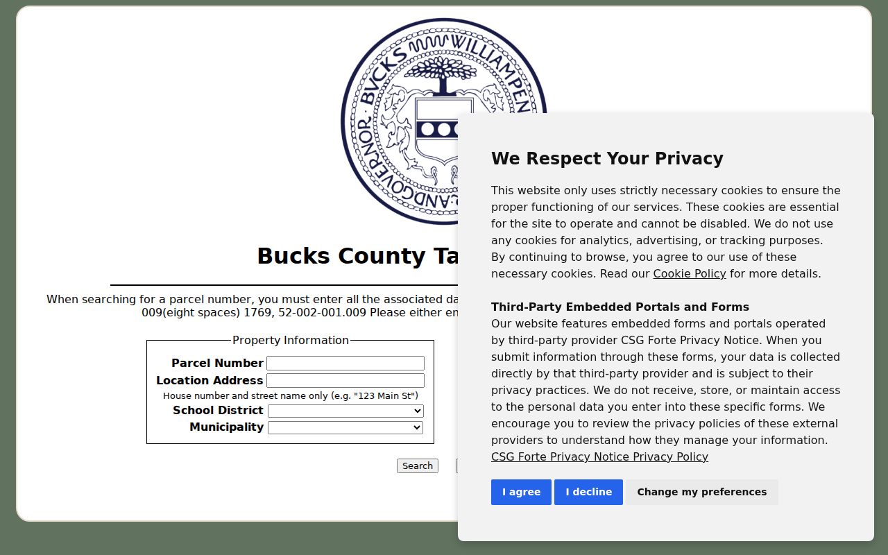 Middletown Township street directory Bucks County Tax Claim location and mailing address search form