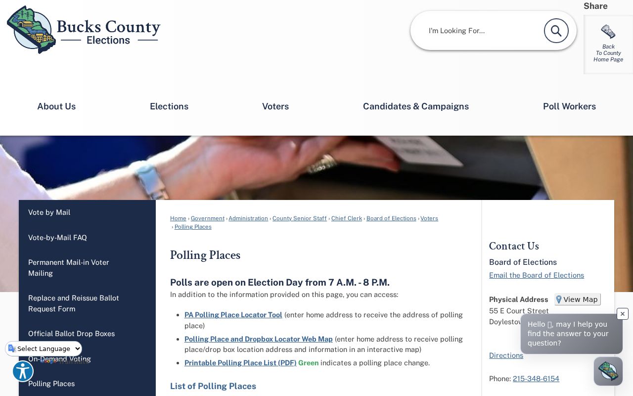 Middletown Township ZIP code directory Bucks County polling-place source